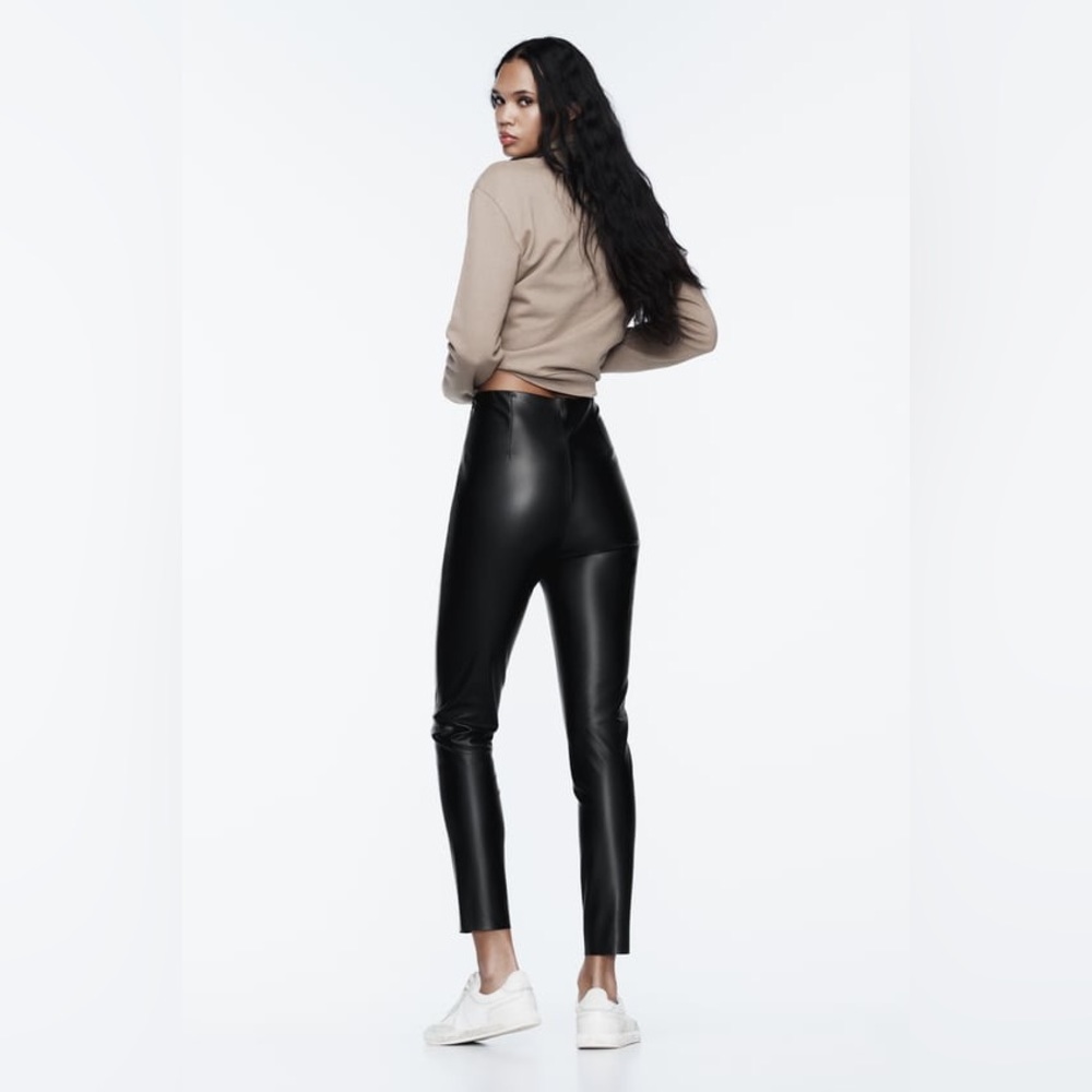 ZARA Black Faux Leather High-waisted Leggings, Size Medium